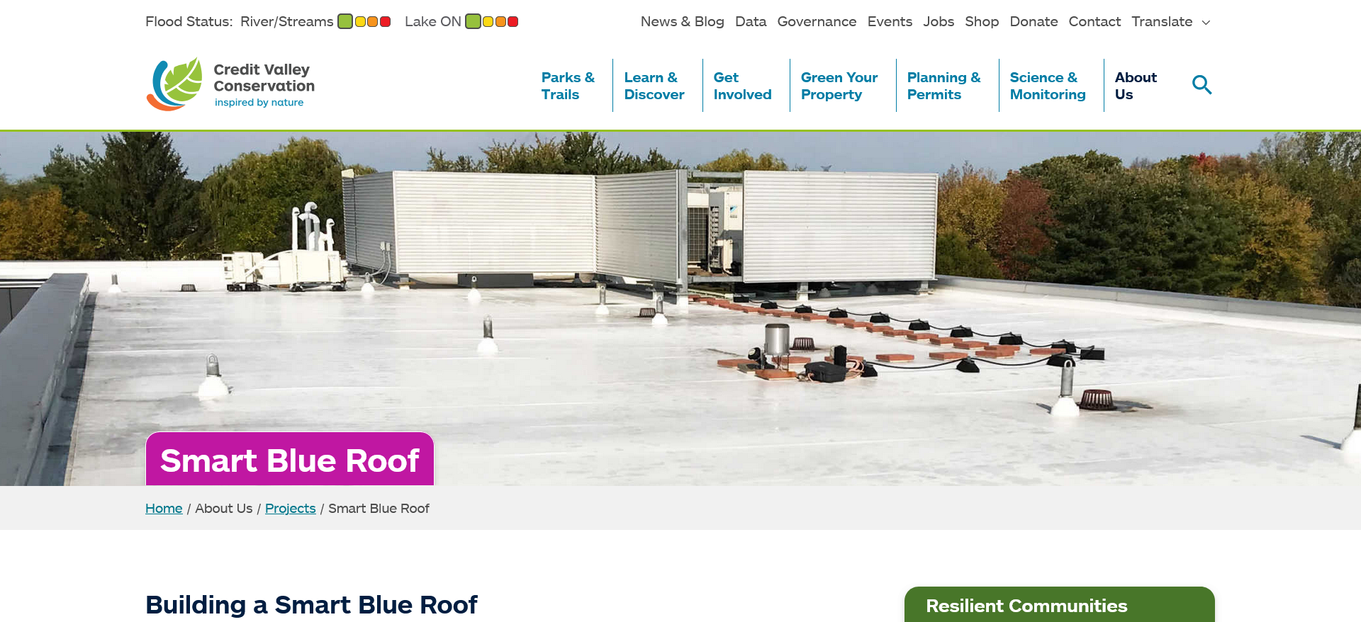 Overview of the Smart Blue Roof project by Credit Valley Conservation, featuring a rooftop setup designed for sustainable water management.